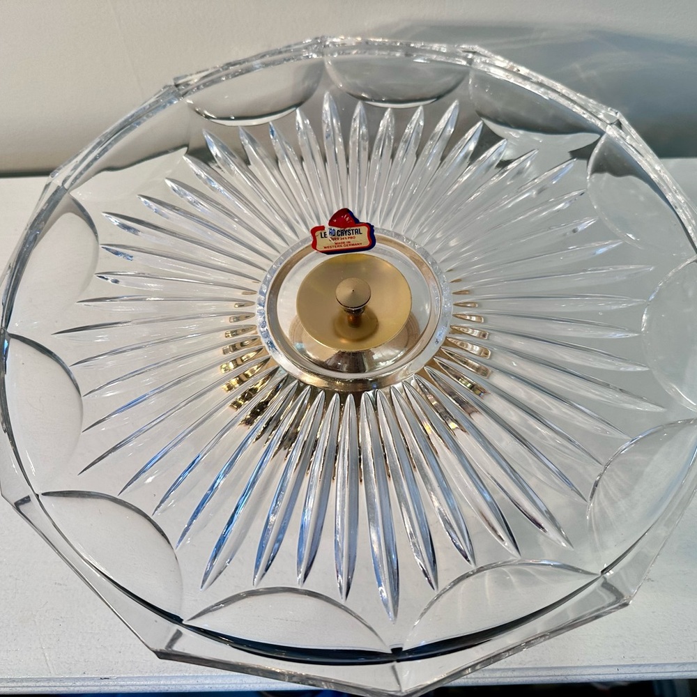 Vintage Crystal Cake Stand with Gold Accents